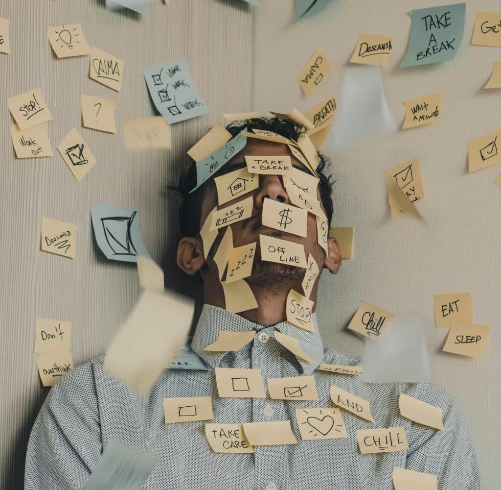 Guy covered by sticky notes